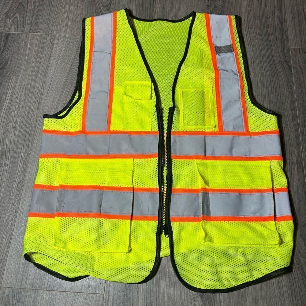 Reflective Safety Vest Pockets & Zipper Hi Vis Construction Vest One Size EPC